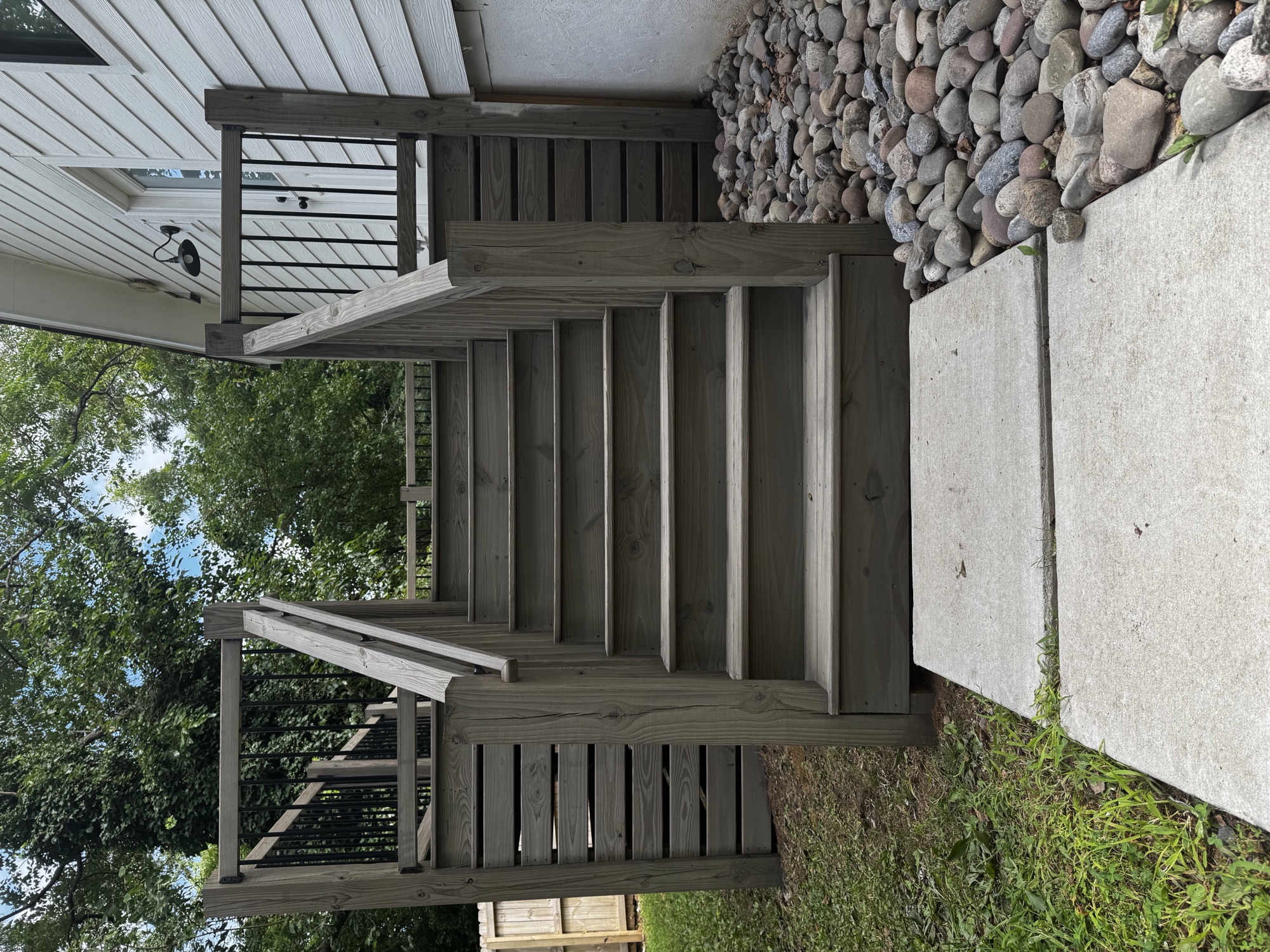 Freshly stained deck boards