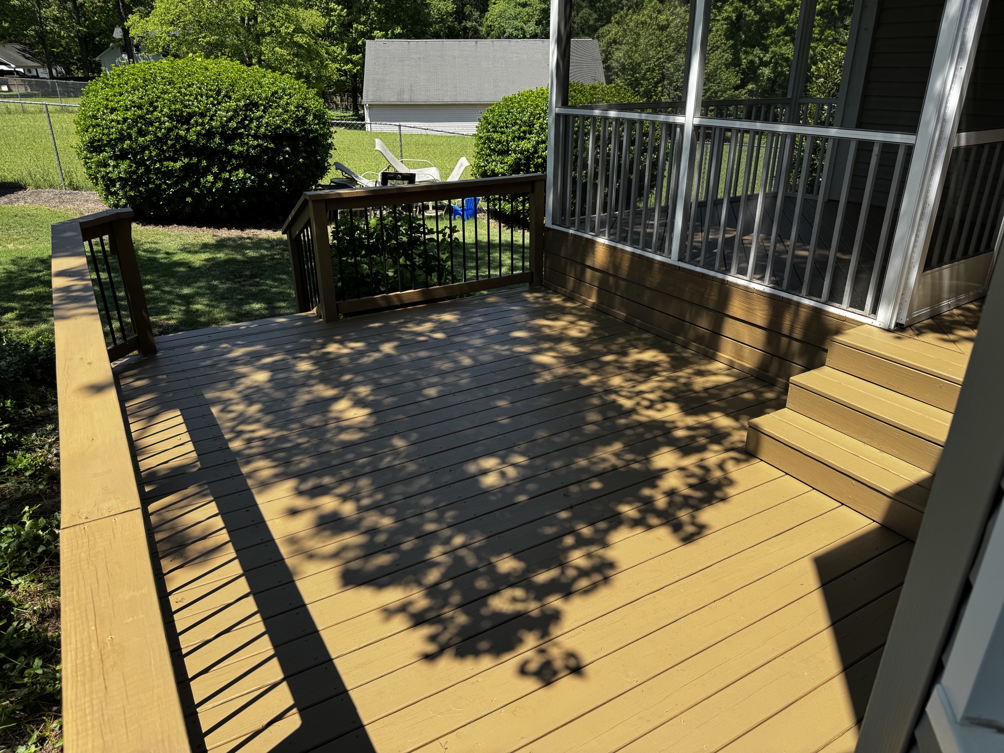 Wide view of a stained deck
