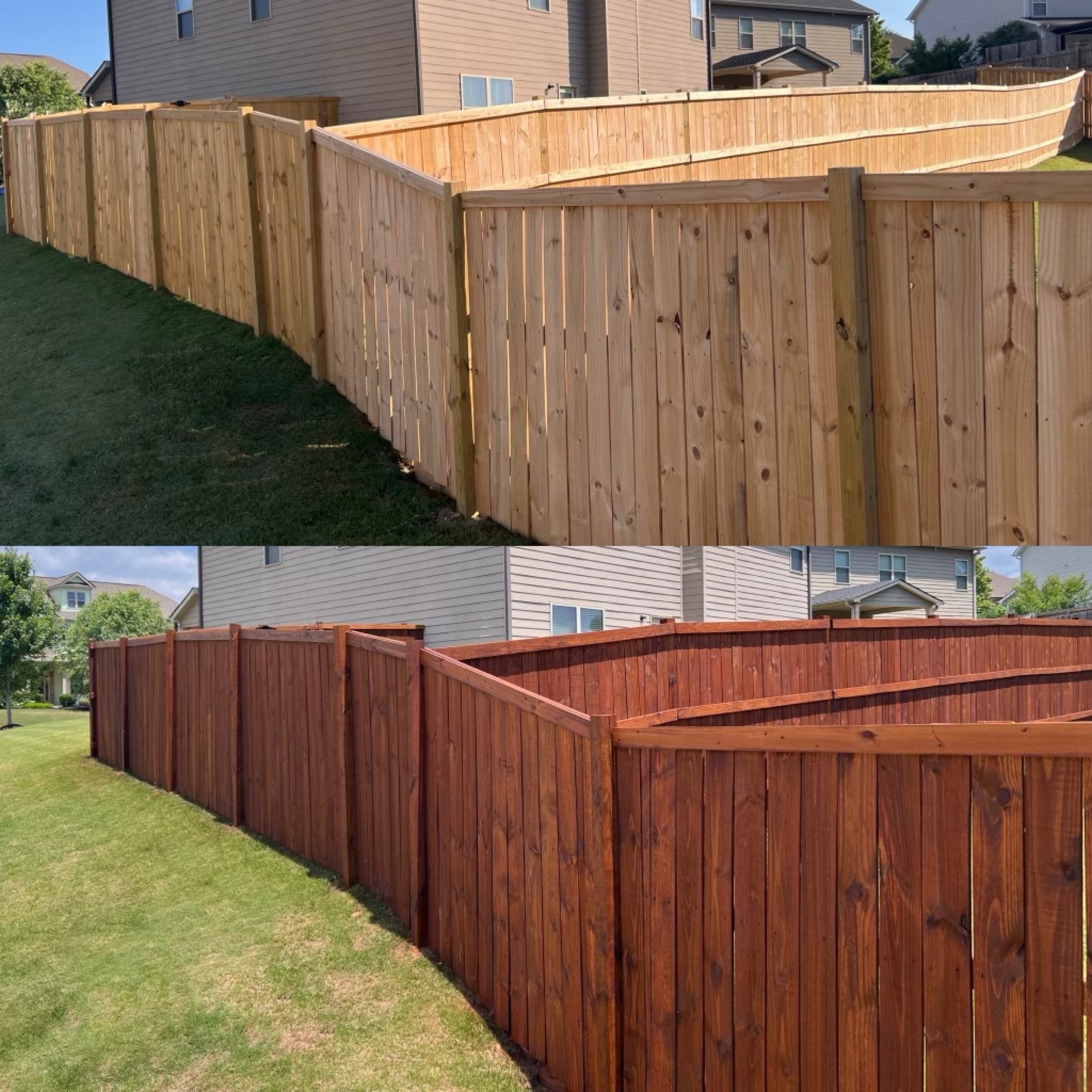 Before and after residential fence staining